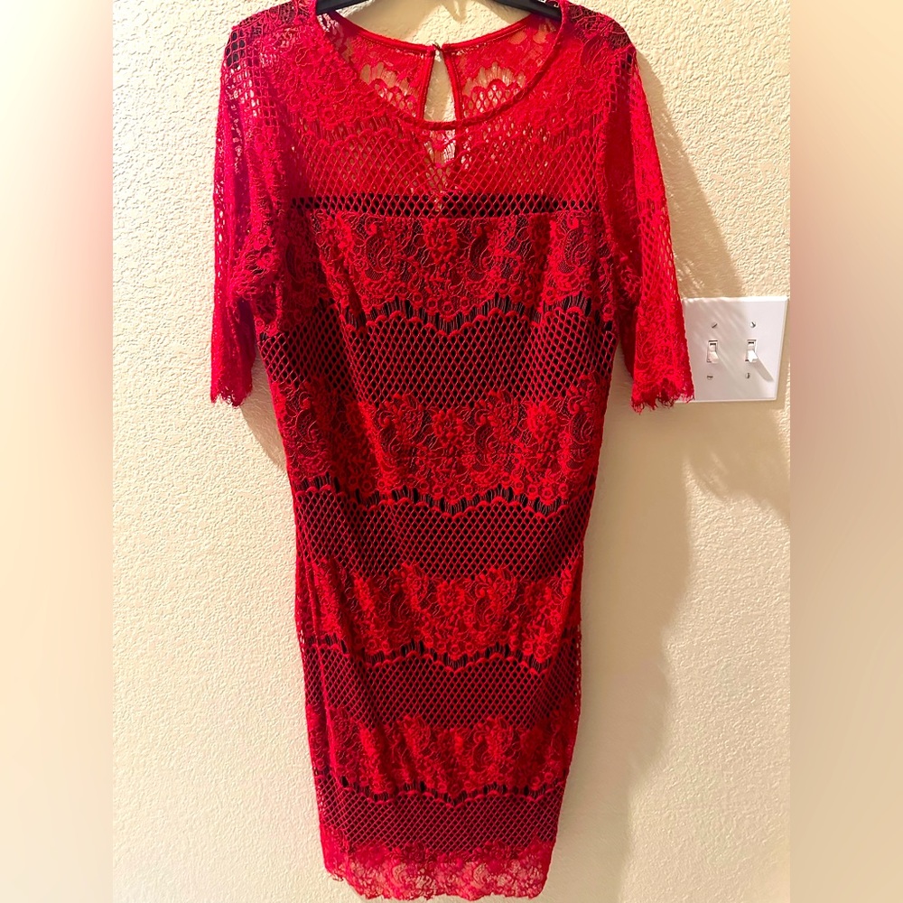Red dress with black underlay